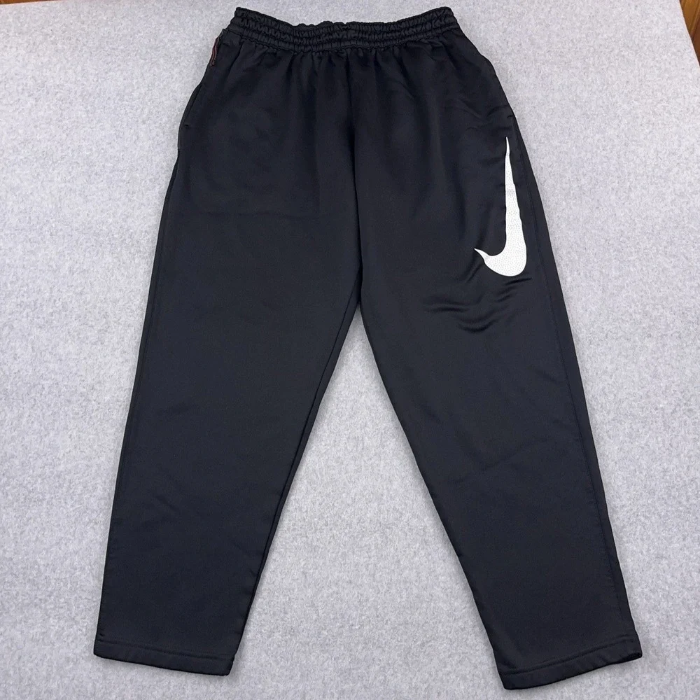 Nike Therma Basketball Sweatpants Mens XL Black‎ Big Swoosh Tapered Zip AQ2715